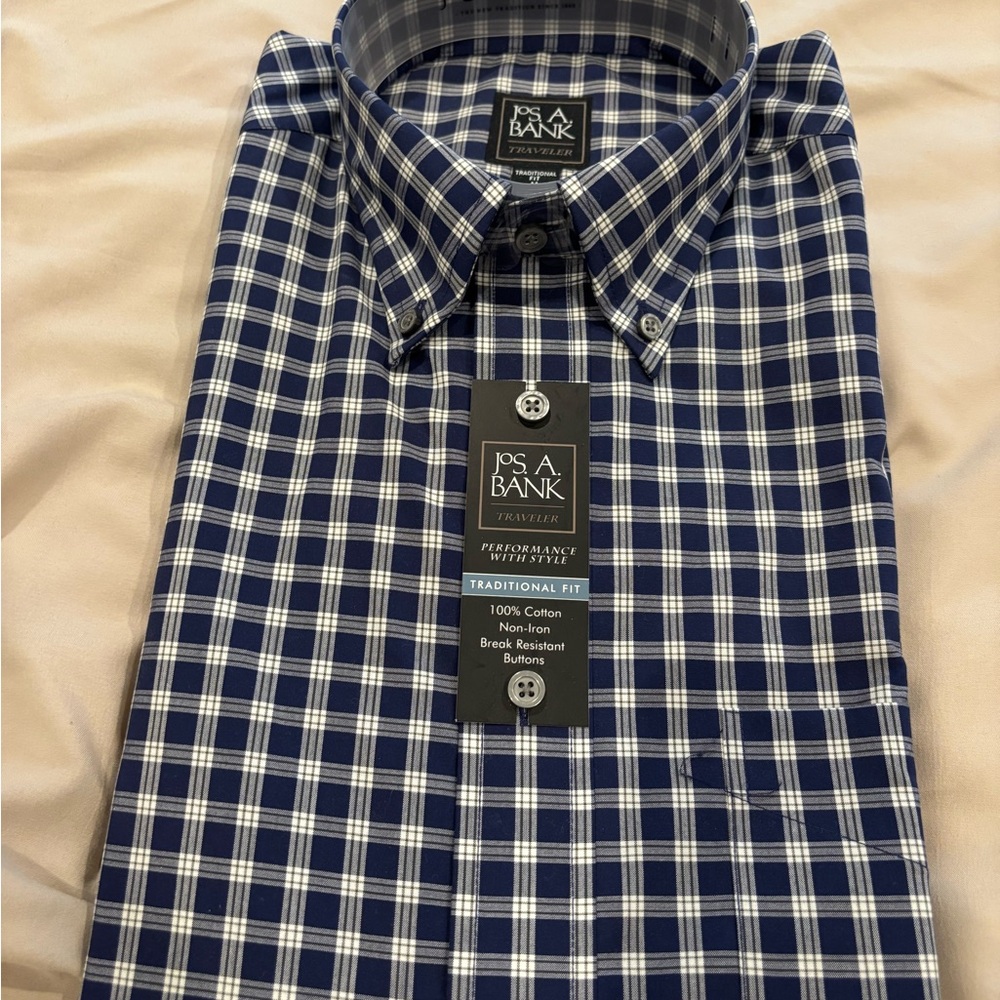 Jos. A. Bank Men's Navy Plaid Button Down Shirt